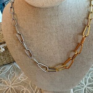 Two-Tone Large Paperclip Gold and Silver Chain Necklace